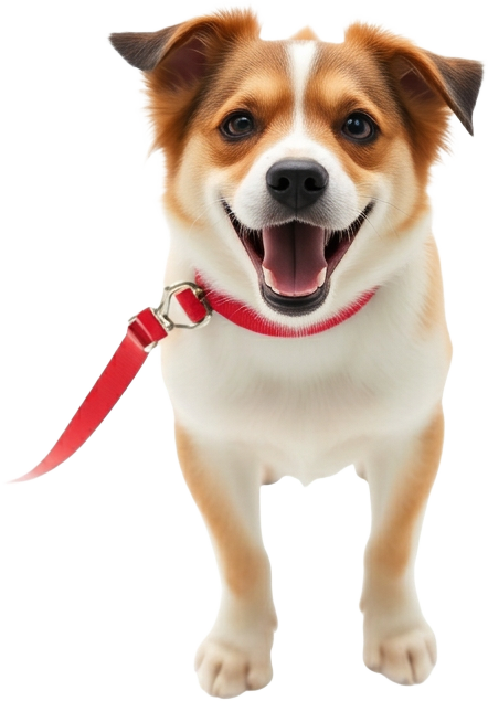 Dog on red leash