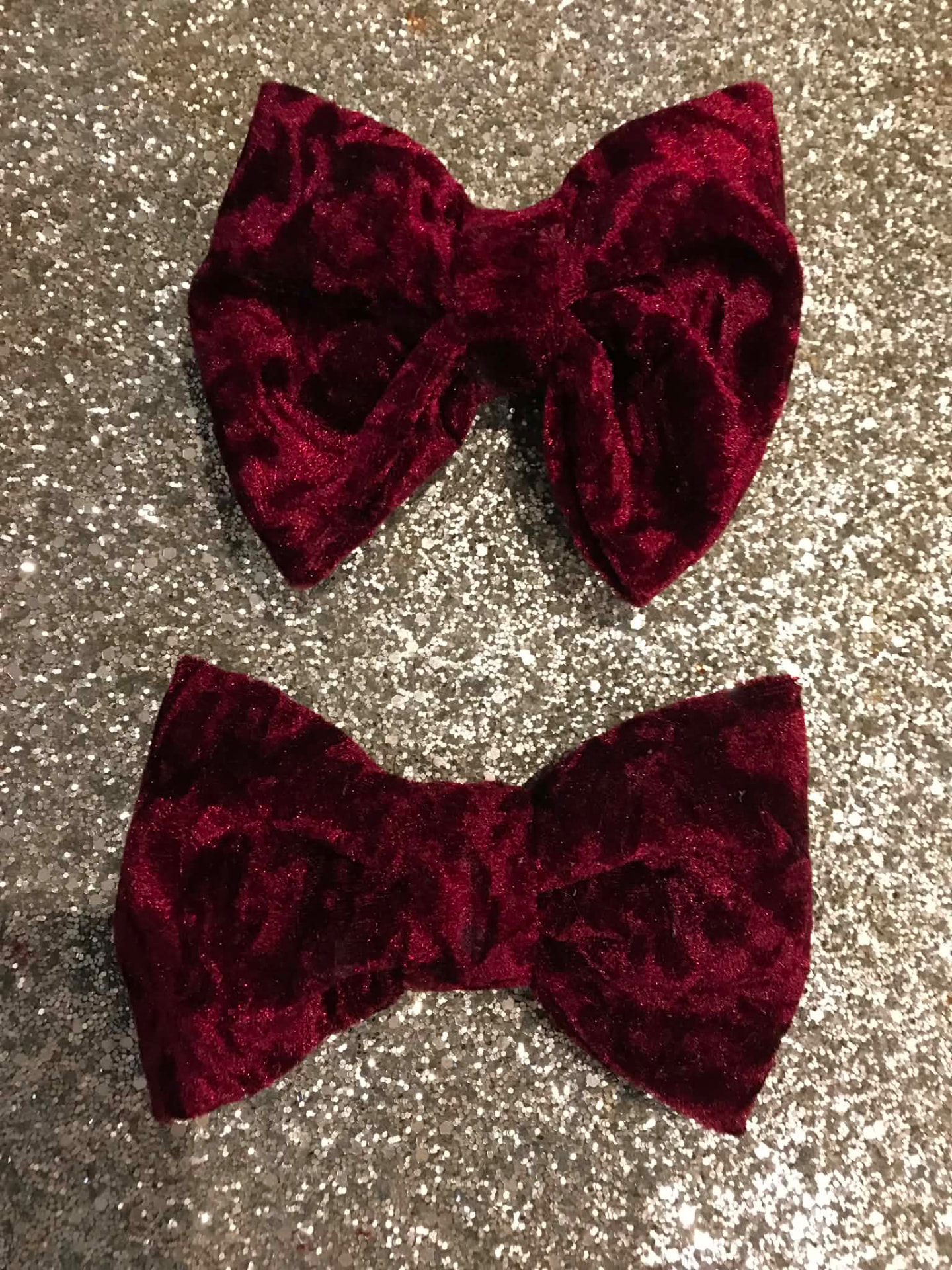 Handcrafted burgundy crushed velvet dog bows