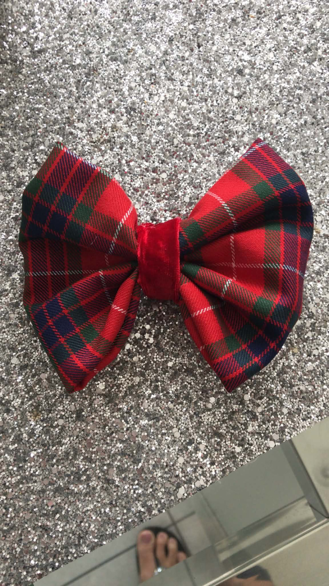 Handcrafted red tartan dog bow tie