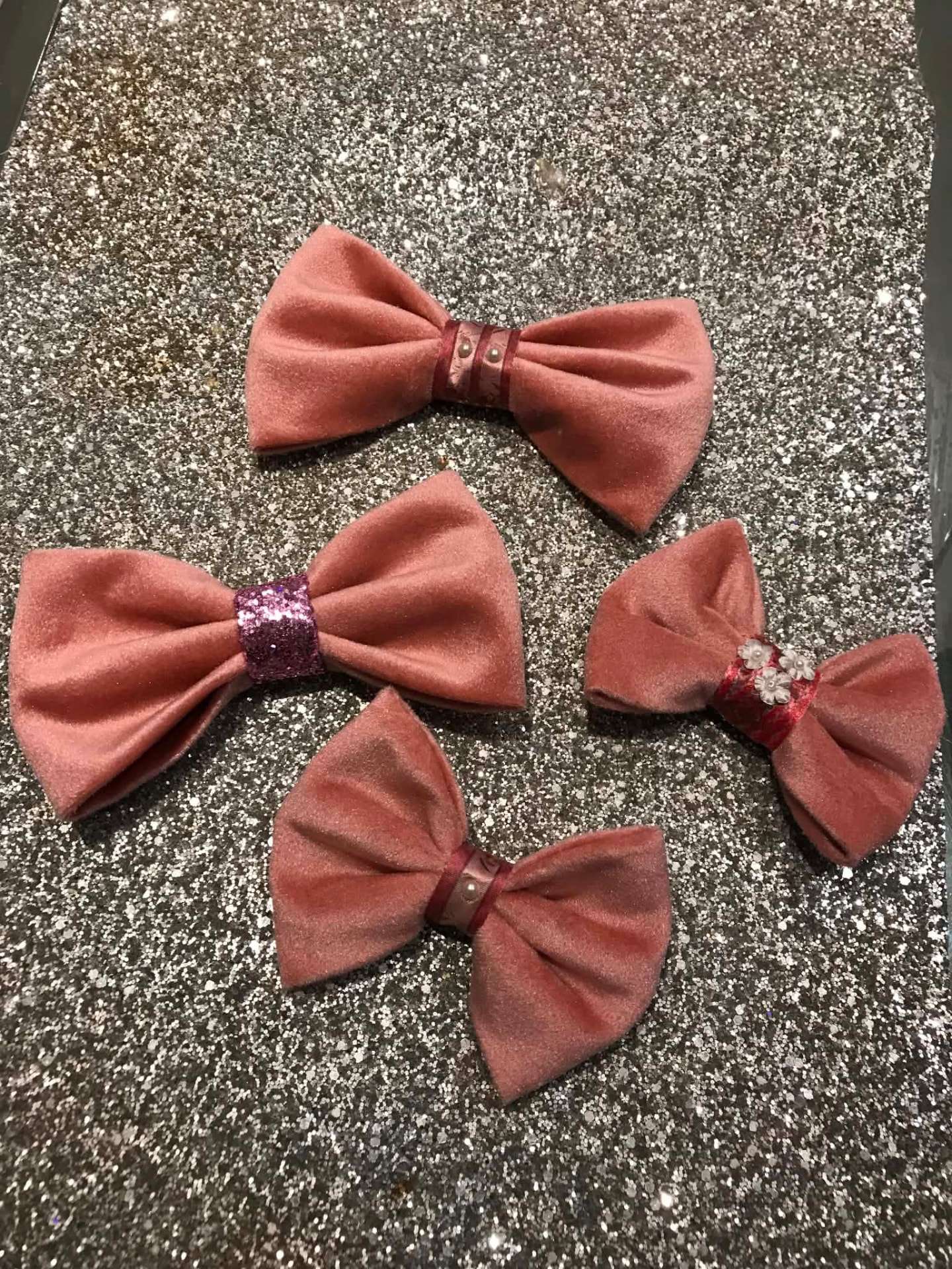 Set of four rose velvet handcrafted dog bows