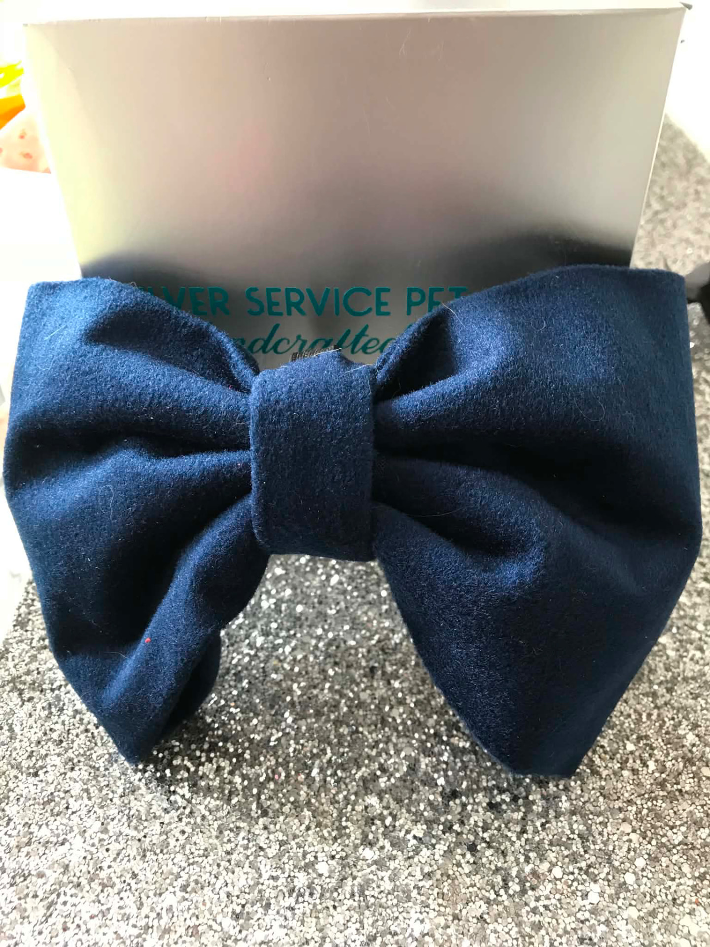 Handcrafted navy velvet dog bow tie