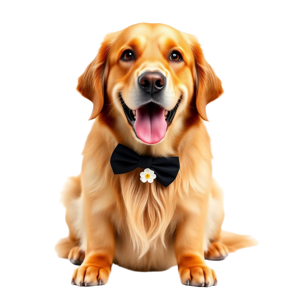Golden retriever in a wedding bow tie